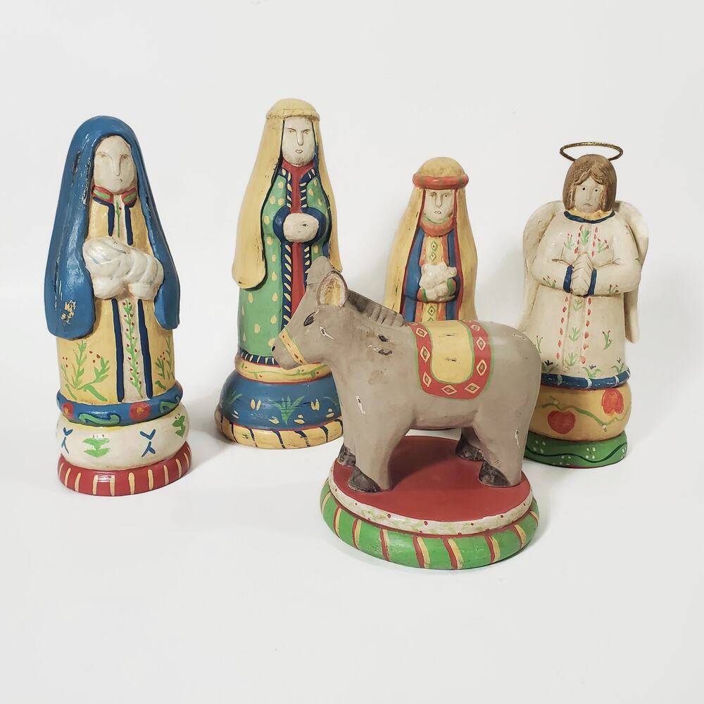 Foreside Gorham Maine Folk Art Nativity Figures Set Hand Painted